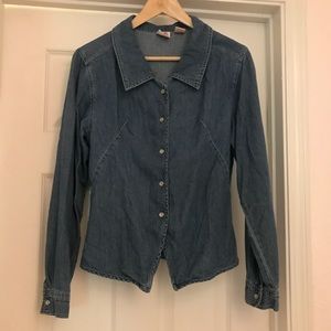 No Boundaries Cotton Denim Style Top Long Sleeve Size M Snap Closures
